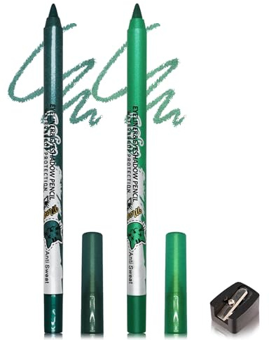 Glitzer Eyeliner Wasserfest, 2Pcs Grün Creme Gel Eyeliner Stift für Frauen | Metallic Shimmer Kajalstift mit Anspitzer, Langlebig Wischfest, Hochpigmentierter, Hypoallergen Makeup für Empfindliche Augen