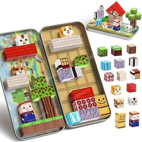 35 Magnetische Bausteine in Metallbox – Magnetspielzeug für Kinder ab 3 Jahren, Konstruktionsspielzeug, Lernspielzeug, Reisespiel, Geschenk für Jungen und Mädchen