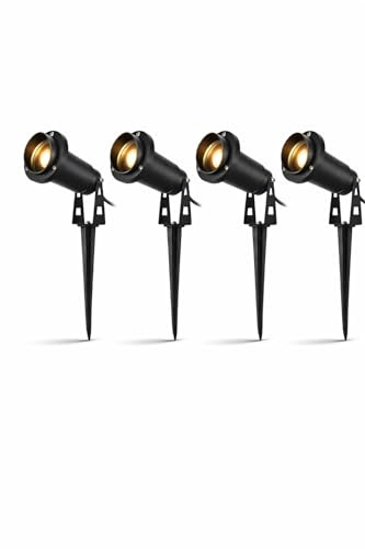 damastoreitalia Kit 4 Faretto da Giardino con Picchetto GU10 IP65 in Alluminio Nero, Orientabile per Illuminazione Piante Alberi Vialetti Esterno 220V Senza Lampadina (Nero - Kit 4 pezzi)
