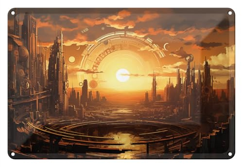 Wallario Blechschild Wandbild aus Metall Sonnenportal in die Zukunft - 20 x 30 cm in Premium-Qualität: Brillante Farben