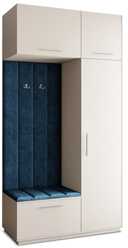 Masseno Flugarderoben Set Rema, Kleiderschrank-Set mit Sitzbank, Garderobenschrank Flur mit 5 Regalböden, Kaschmir