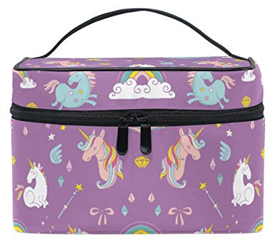 Trousse de Maquillage Femmes, Licorne Trousse de Toilette Femmes Voyage Grande Poignée Compartiments pour Femme et Fille