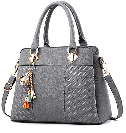 KEEPOP Frauen Geldbörsen Satchel Handtaschen Damen Designer Top Griff Tote Bag PU Ledertasche Drak Grau