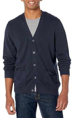 Amazon Essentials Men's Cotton Cardigan Sweater, Navy, L