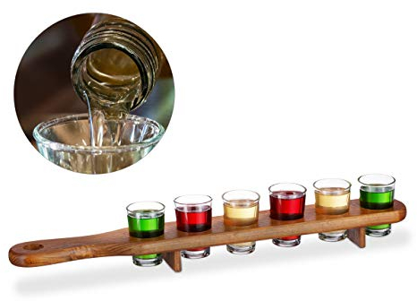 Relaxdays Set de 54 Vasos para chupitos, Nueve Porta chupitos, 4 cl, Medio Metro, Marrón