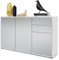 Vladon Sideboard Ben V3, Kommode mit 3 Türen und 2 Schubladen, Weiß matt/Hellgrau Seidenmatt (117 x 74 x 36 cm)