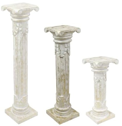 Oriental Galerie Säule Blumensäule Dekosäule Ständer Sockel Podest Blumenständer Holz Weiß Goldwash 80 cm