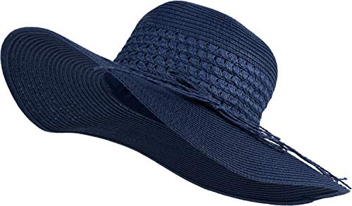 styleBREAKER Damen Großer Sonnenhut mit dünnem Hutband und Schleife, Strohhut, Schlapphut, Sommerhut, Hut 04025024, Farbe:Dunkelblau