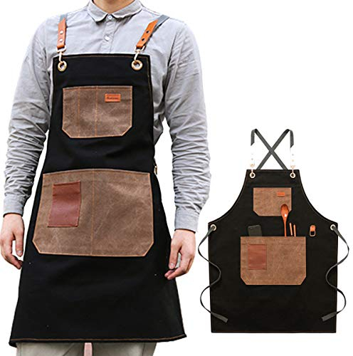 Tablier Avec Poches Pour Hommes Femmes, Chef, Serveurs, Artistes, Tabliers De Travail Pour Grill Cuisine Restaurant Bar Boutique Café,Noir