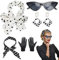 LOPOTIN 5TLG Rockabilly Accessoires Damen 50er Jahre Kleid Zubehör 60er Jahre Kleidung Set mit Chiffon Schal Polka Dot Stirnband Katzen Auge Brille Schwarz 1950s Kostüm für Motoparty Retro Teily Party