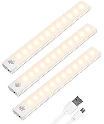 Vicloon LED Sensor Licht 12 LED, LED Schrankbeleuchtung mit Bewegungsmelder+Magnetstreifen, Auto/ON/OFF, 3 Stück Wiederaufladbar Schranklicht für Küche,Kleiderschrank,Treppe,Schublade,Flur -Warmweiß