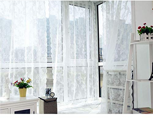 LIZHOUMIL Spitzengardine mit 2 Stoffbahnen – weiße Vorhänge für Küche, Büro, Wohnzimmer oder jeden Raum, weiß, 145 cm B x 150 cm H