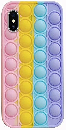 Herbests Kompatibel mit iPhone XR Fidget Toys Phone Case Pop Fidget Reliver Stressspielzeug Silikon Schutzhülle Stoßfest Handyhülle Push Pop Bubble Fidget Sensory Toy,Regenbogen