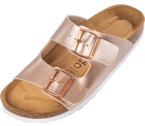 Palado Pantoletten Damen Korfu Metallic - gefertigt in Spanien - edles Metallic-Design - Veloursleder-Decksohle - ergonomisches Weichfußbett - EVA-Sohle Bronze UK8 - EU41