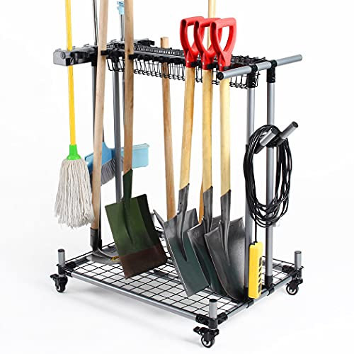 QTJH Mobile Garden Tool Tower Garage Storage Holder Suitable for outdoor, indoor, home courtyard, tool storage rack, mop rack Corner workshop space organizer broom long handle tool rack