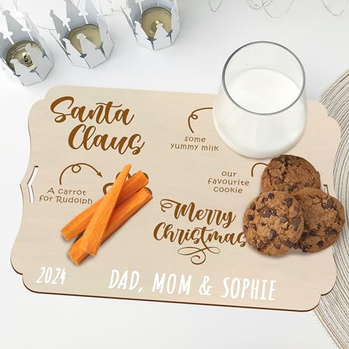 nagu® Vassoio Babbo Natale Personalizzato 30x22 cm. Vassoi Natalizi in Legno con Nome per Latte, Biscotti e Carote per Renne. Decorazione Natalizia Bambini e Idea Regalo Originale