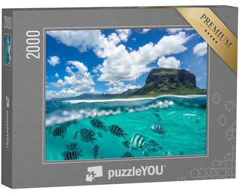 puzzleYOU: Puzzle 2000 Teile „Zwei Welten treffen aufeinander - Berge und Unterwasserwelt auf einem Bild vereint“ – aus der Puzzle-Kollektion Bahamas, Mauritius