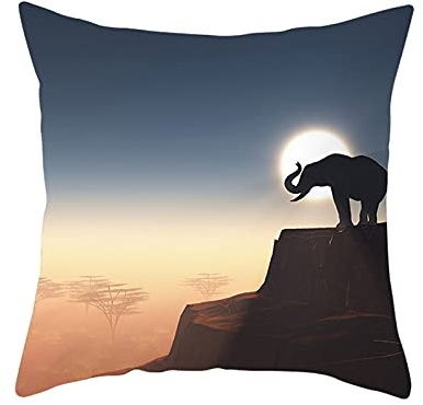 Lieson Dekokissen Kinderzimmer, Deko Kissenhülle 40x40 1 Stück Kissenbezug Schwarz Dunkelblau Mond Elefant, Polyester