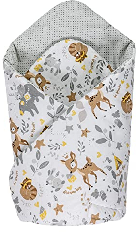 Medi Partners Steckkissen 100% Baumwolle 75x75cm Einschlagdecke Babyhörnchen doppelseitig weich ganzjährig multifunktional antiallergisch Babys (REH mit grauem Punkten)