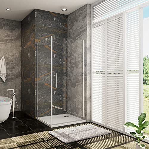 Porta Battente per Box Doccia Angolare con Parete Fissa Misura 100x80X185 cm in Vetro Temperato Trasparente Anticalcare da 6 mm barra di supporto da 90 cm Tagliabile