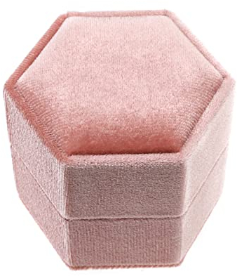 VGOL Samt Doppelring Box Luxus Verlobungsring Aufbewahrungsbox Elegant Klassisch Ohrring Etui Schmuckschatulle Geschenk für Hochzeit Valentinstag Rosa