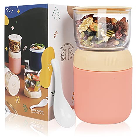 UHAPEER Insulated Yogurt Container, Leakproof Breakfast Cereal Cup, Breakfast on The Go Cup with Lid and Spoon, Portable Overnight Oats Container, Reusable Breakfast Yogurt Pot for Work School Travel