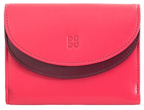 DUDU Portafoglio Donna Vera Pelle RFID con Portamonete, Portafogli Colorato a Doppia Patta Porta Carte di Credito Porta Banconote Lampone