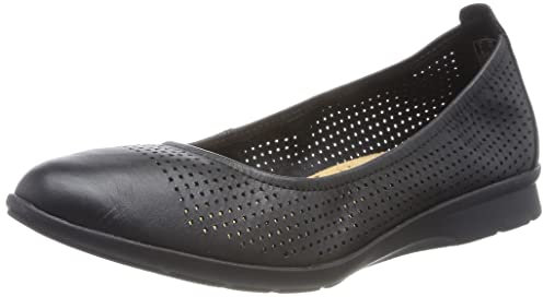 Clarks Damen Jenette Ease Ballet Flat, Schwarzes Leder, 37 EU