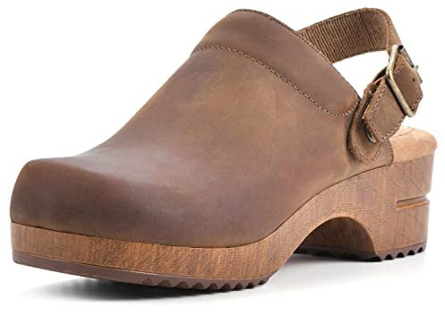WHITE MOUNTAIN Shoes Being Leather Footbeds Clog, Brown/Leather, 10 M