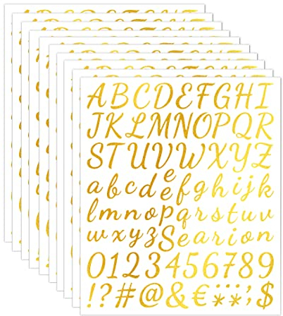 Zayookey 10 Blätter Selbstklebendes Vinyl Buchstaben Zahlen Set Briefkasten Alphabet Nummern Aufkleber Letter Number Stickers für Schilder, Postfach, DIY Scrapbooking (Glitzern Gold, 1 Zoll)