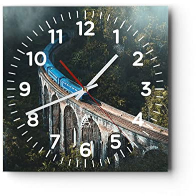 Modern Wanduhr Zug Hogwarts Express 30x30cm Quadrat Klein Wand Uhr Glas Analog Zimmeruhren Küche Büro Wohnzimmer Glasuhr Wall Clock Dekoration Design Wanddekoration Küchenuhr C4AC30x30-5132