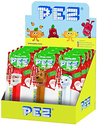 PEZ- Boîte présentoir de 12 blisters NOEL (1 distributeur + 1 recharge de bonbons aux fruits)
