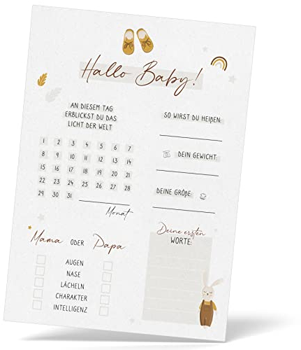 The holy fox® Babyshower Ratespiel - 20 Karten zum Ausfüllen - Baby Tippkarten für die Babyparty & Gender Reveal-Feier im Boho-Look