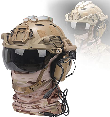 CZMYCBG Airsoft Fast Helmset Mit Taktischen Headsets, Schutzbrillen, Gesichtsschutz, Signallichtern Und Dreieckigen Lichtern Für Militärsport, Jagd, Schießen, Paintball CS,Max