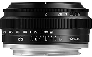 TTArtisan Obiettivo grandangolare APS-C da 25 mm F2 per fotocamera con grande apertura manuale e obiettivo fisso per fotocamere Sony NEX-5 NEX-C3 NEX-5N NEX-7 NEX-F3 NEX-5R NEX-3N NEX-5T A3000 A5000