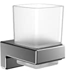 emco cue Zahnputzbecher aus Glas zum Kleben I Zahnbürstenhalter ohne Schrauben I Zahnputzglas aus Metall und Kristallglas in Chrom