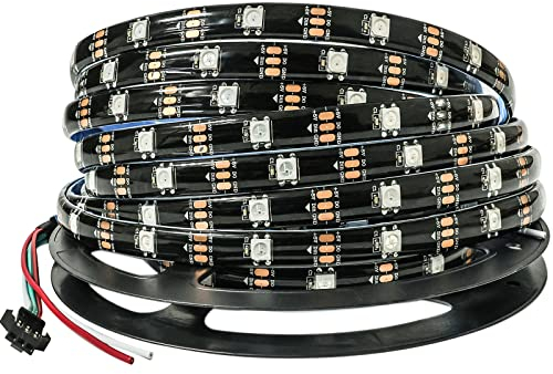 Tesfish WS2812B LED Streifen IP65 Wasserdicht RGB Pixel Strip 5m 5V 5050 150 LEDs Schwarze PCB Vollfarbiger Individuell Adressierbarer Smart Lichtleiste für Werbung Dekoration DIY Projekte
