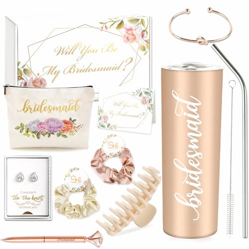 4MELLY Geschenke für Brautjungfernantrag, Will You Be My Bridesmaid, Geschenkbox, Verlobung, Hochzeit, Weinbecher, Brautjungfern, Junggesellinnenabschied, Geschenke für Brautjungfern..