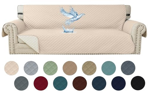 YSTELLAA 100% Wasserdicht Sofa Überzug 4 Sitzer, Couch Bezug Rutschfes, Waschbar Couchüberzug, Sofabezug Mit Armlehnen, Universal Sofa Covers Für Katze Hund, Mit Gummiband, Beige