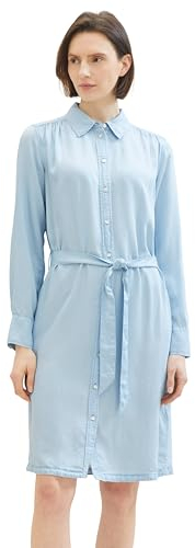 TOM TAILOR Damen Jeanskleid mit Gürtel & Taschen, 10112 - Clean Light Stone Blue Denim, 44