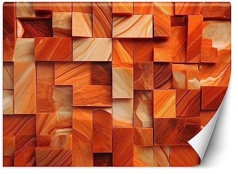 Feeby Fototapete Abstrakt Marmor 350x245 cm Orange XXL Vlies Wandtapete Tapeten Wohnzimmer Schlafzimmer Jugendzimmer Moderne Design Wandbild Wand Dekoration Geometrie Textur