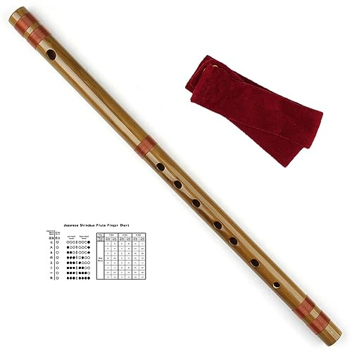 SUTILA Flauta japonesa Shinobue de 7/8 hon, instrumento musical de bambú hecho a mano (8 Hon con línea roja)