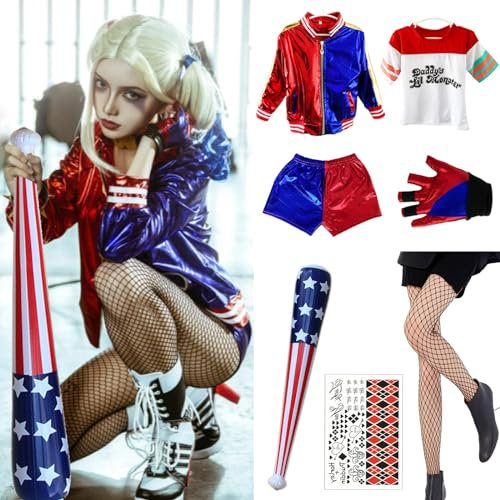 DAZZTIME Halloween Cosplay Kostüme für Erwachsene und kinder, Kostüm,Karneval Kostüm mit Jacke,T-Shirt,Shorts und Bösewicht,für Karneval Halloween Fasching Mottoparty.