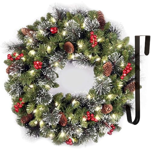 40CM Weihnachtskranz Adventskranz Hängend Weihnachtsdeko Tür Kranz Haken, Weihnachtlicher Türschmuck für Home Office Weihnachten Dekor (Grün)