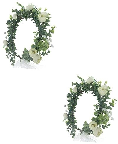 FRCOLOR 2 Stk Weingirlande Stirnband Floraler Kopfschmuck Accessoires Für Hochzeitskleider Blumenkranz Blumenstirnbänder Blumenkopfschmuck Hochzeitsblumen Braut Weiß Haar
