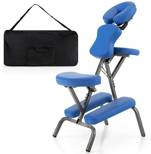 HOMASIS Fauteuil de Massage Pliable Réglable en Hauteur 110-120cm (Bleu) | Chaises de Massage Portable avec Sac de Transport en Tissu Oxford, 55x48x120cm