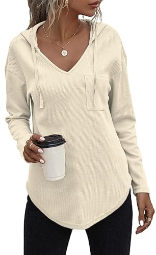 Tanmolo Kapuzenpullover Damen Baumwolle Hoodie Pullover Sweatshirt Langarm Tops Casual Oberteile Creme, M