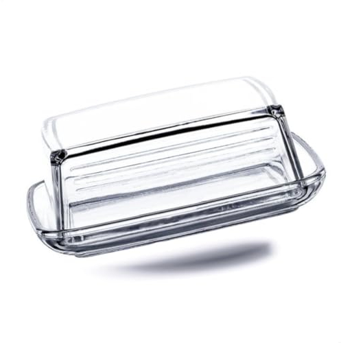 Kerafactum Beurrier en verre classique de qualité supérieure avec couvercle pour meilleur beurre, fromage, transparent, rectangulaire, couvercle aromatique, récipient à beurre passe au lave-vaisselle