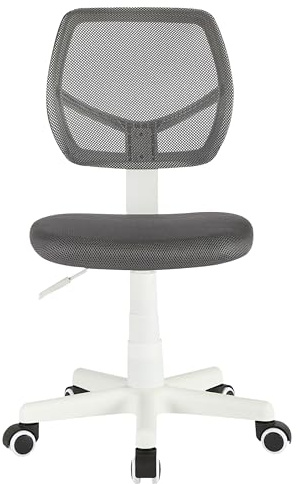 Urban Lifestyle Computer Office Rolling Swivel Task Desk Chair with Mesh Backrest and Caster Wheels, Grey with White Legs