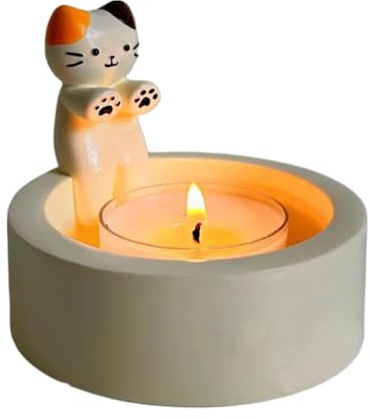 Starnearby Portacandele Gattino Cartone Animato, Portacandele con Zampe Riscaldanti per Gatti, Porta Candele Gatto, Ideale come Regalo per gli Amanti dei Gatti (B)